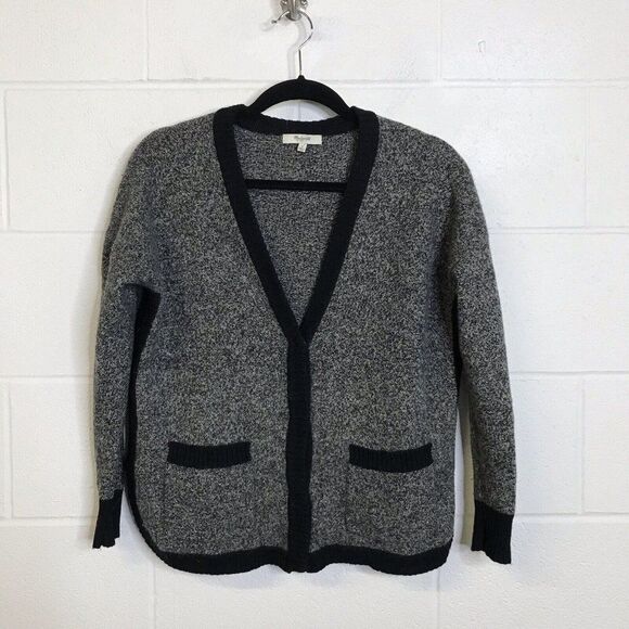 Madewell Womens Marled Gray/Black Merino Wool Cardigan Sweater Pockets Sz Small - Picture 1 of 11